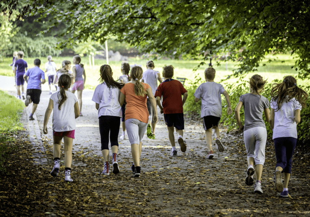 group of kids running