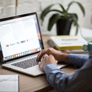 Man working on a laptop at home